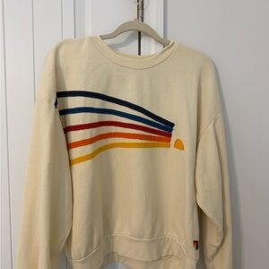 Aviator Nation Cream Sweater with Colorful Stripes